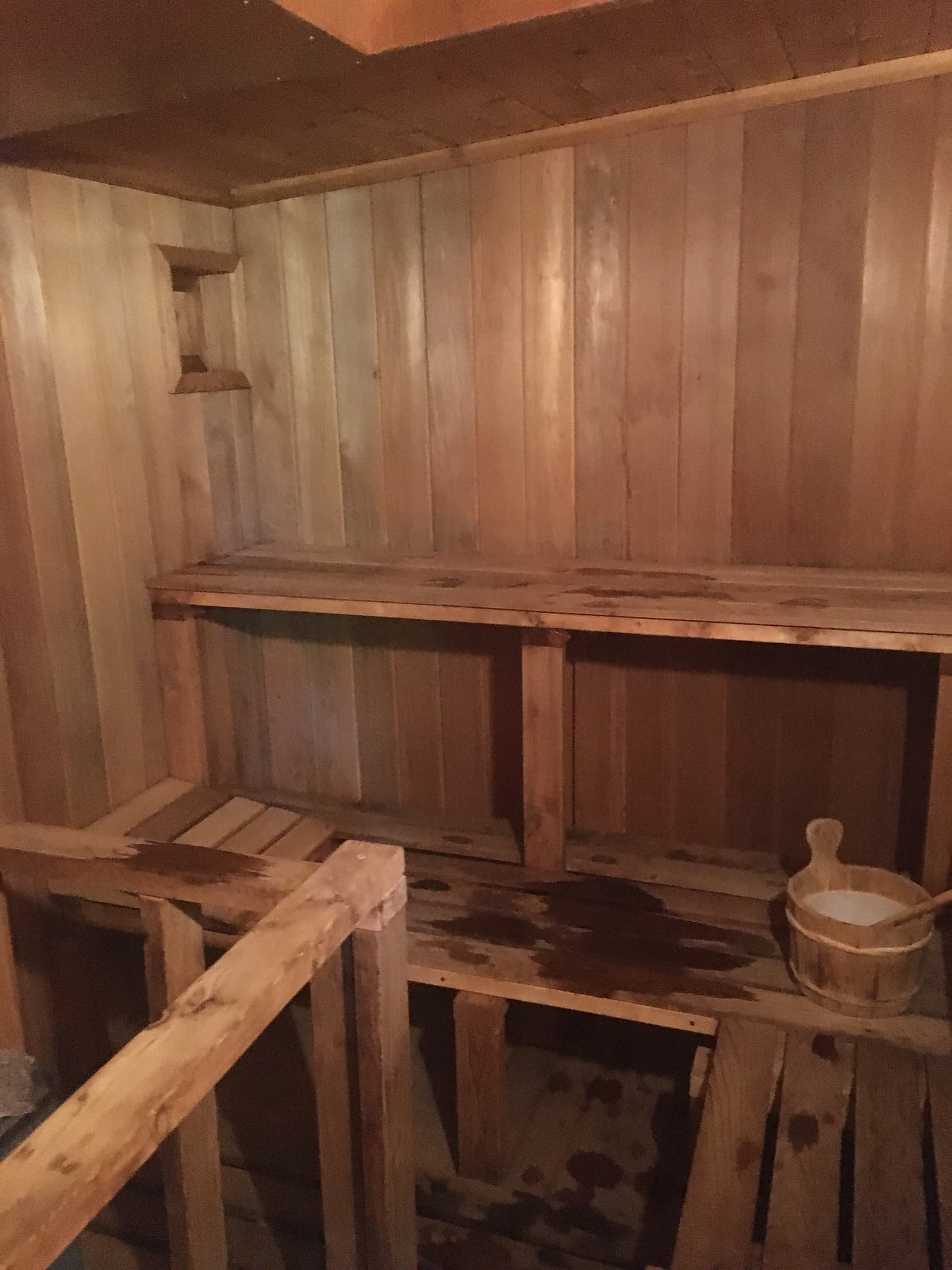 Interior benches inside the banya